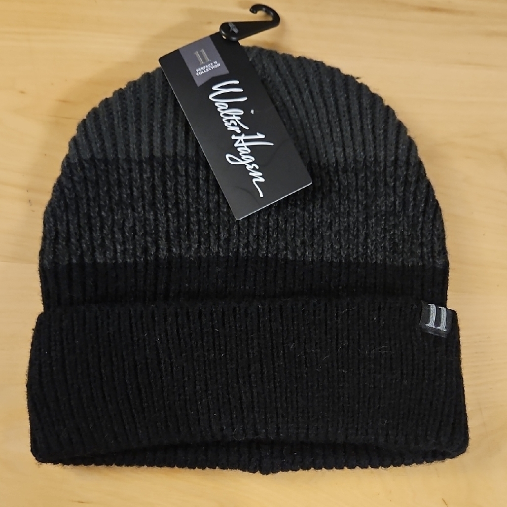 Walter Hagen Perfect 11 Black & Gray Knit Beanie Fall Winter Hat OSFA Golf